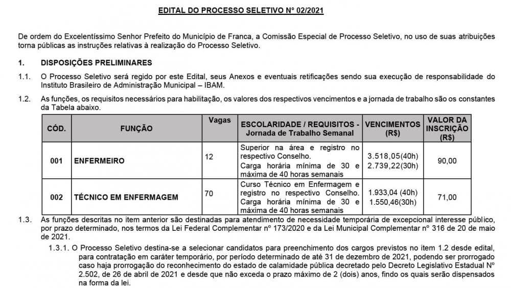 Inscrições para contratação dos profissionais de saúde seguem até o início do mês
