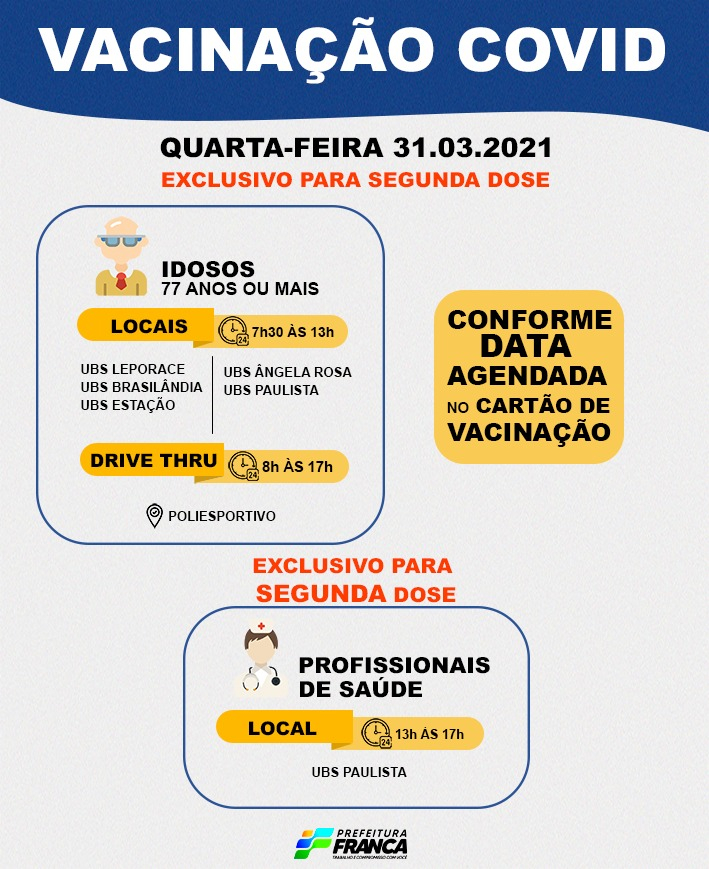 Continua vacinação da segunda dose para idosos de 77 anos ou mais