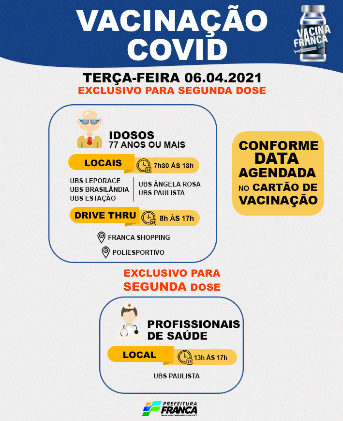 Segunda dose para idosos com 77 anos ou mais continua em Franca
