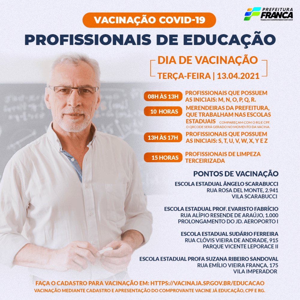 Vacinação para Profissionais da Educação segue nesta terça-feira