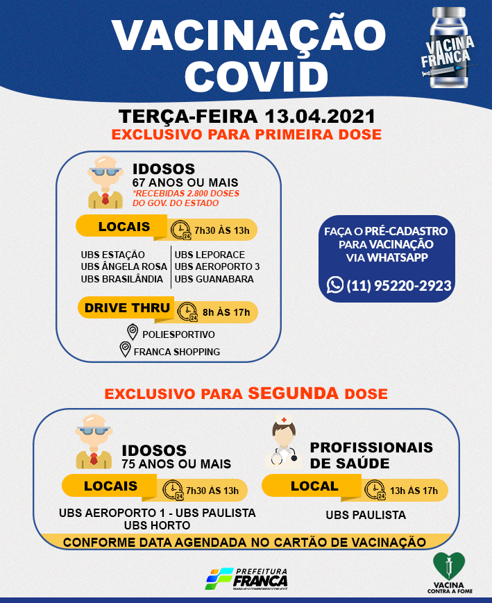 Prefeitura inicia vacinação de idosos com 67 anos ou mais