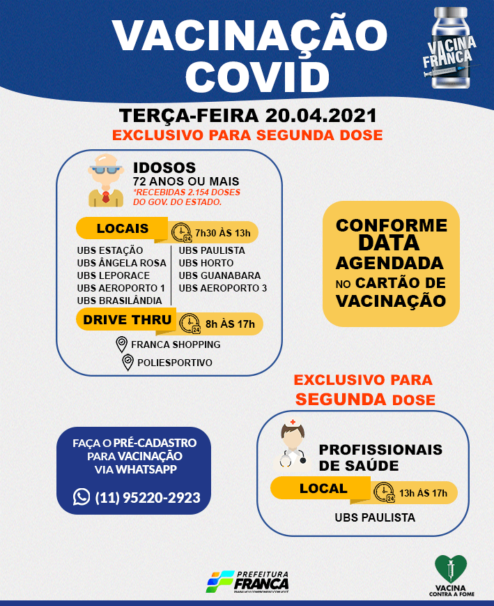 Saúde inicia segunda dose para idosos com 72 anos ou mais