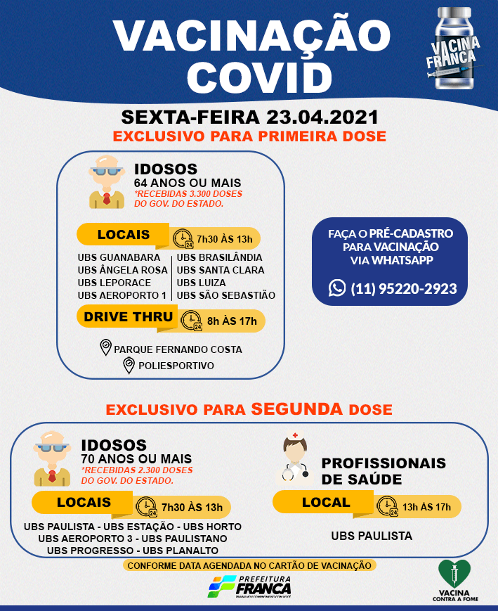 Saúde inicia primeira dose para 64 anos ou mais