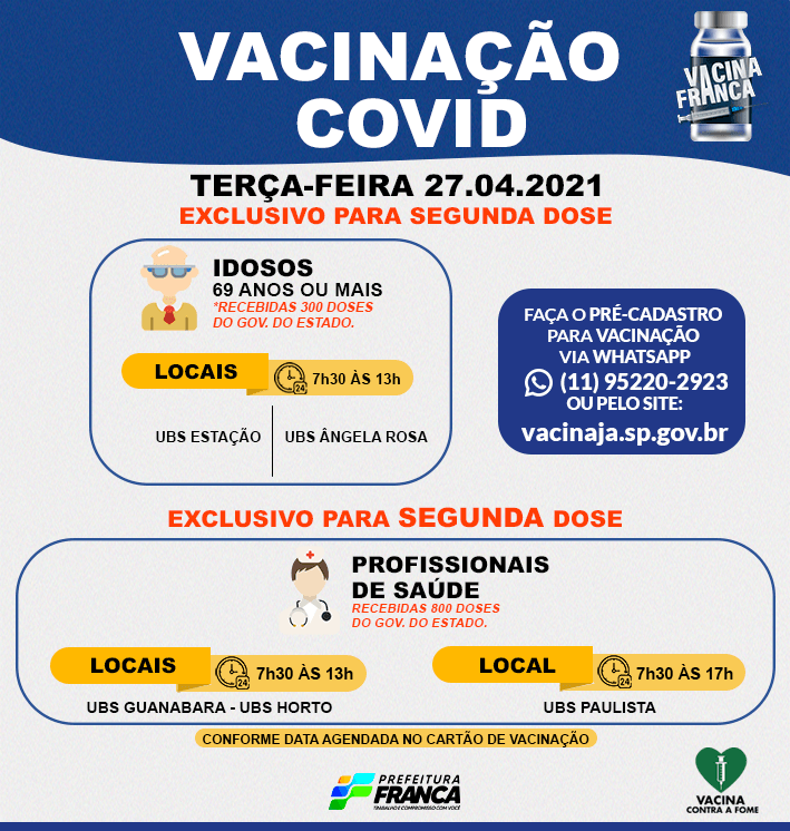 Terça-feira será de vacinação para a segunda dose