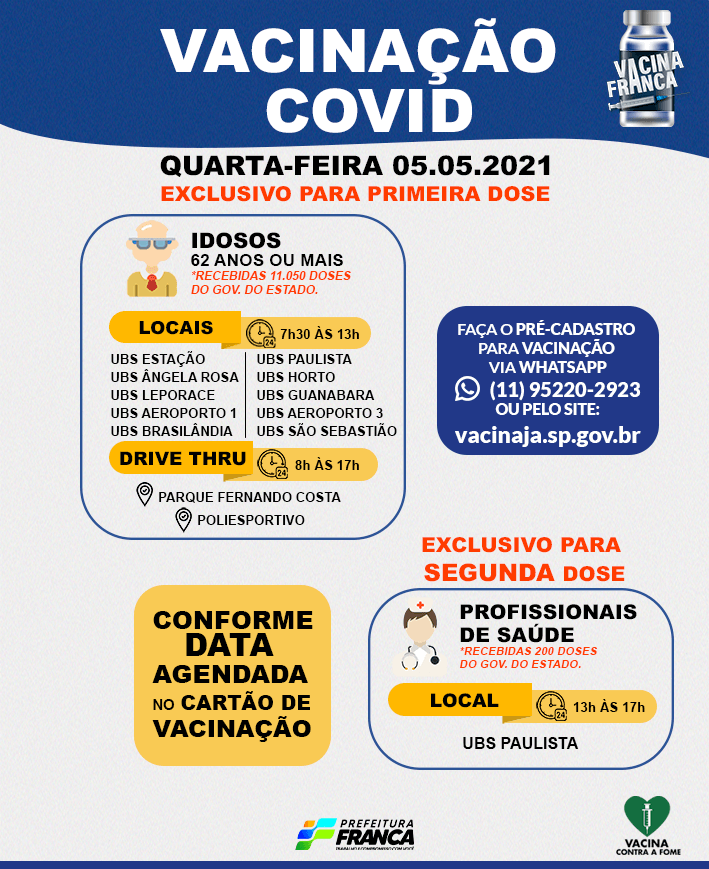 Saúde inicia vacinação de pessoas com 62 anos ou mais