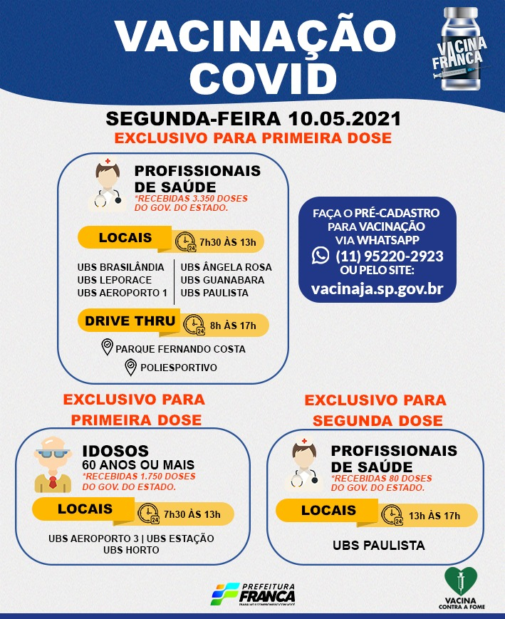 Prefeitura divulga postos de vacinação para primeira dose de profissionais de saúde