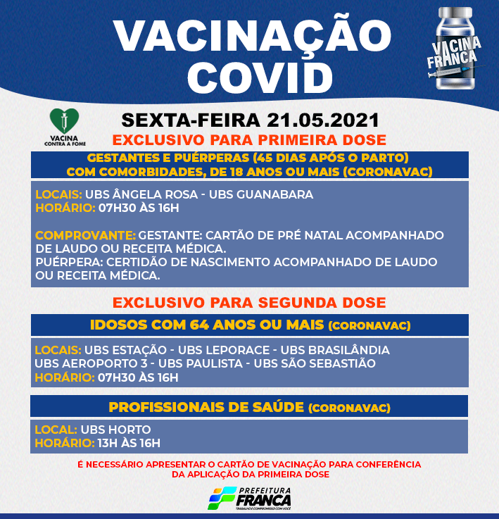 Saúde aplica segunda dose para idosos com 64 anos ou mais