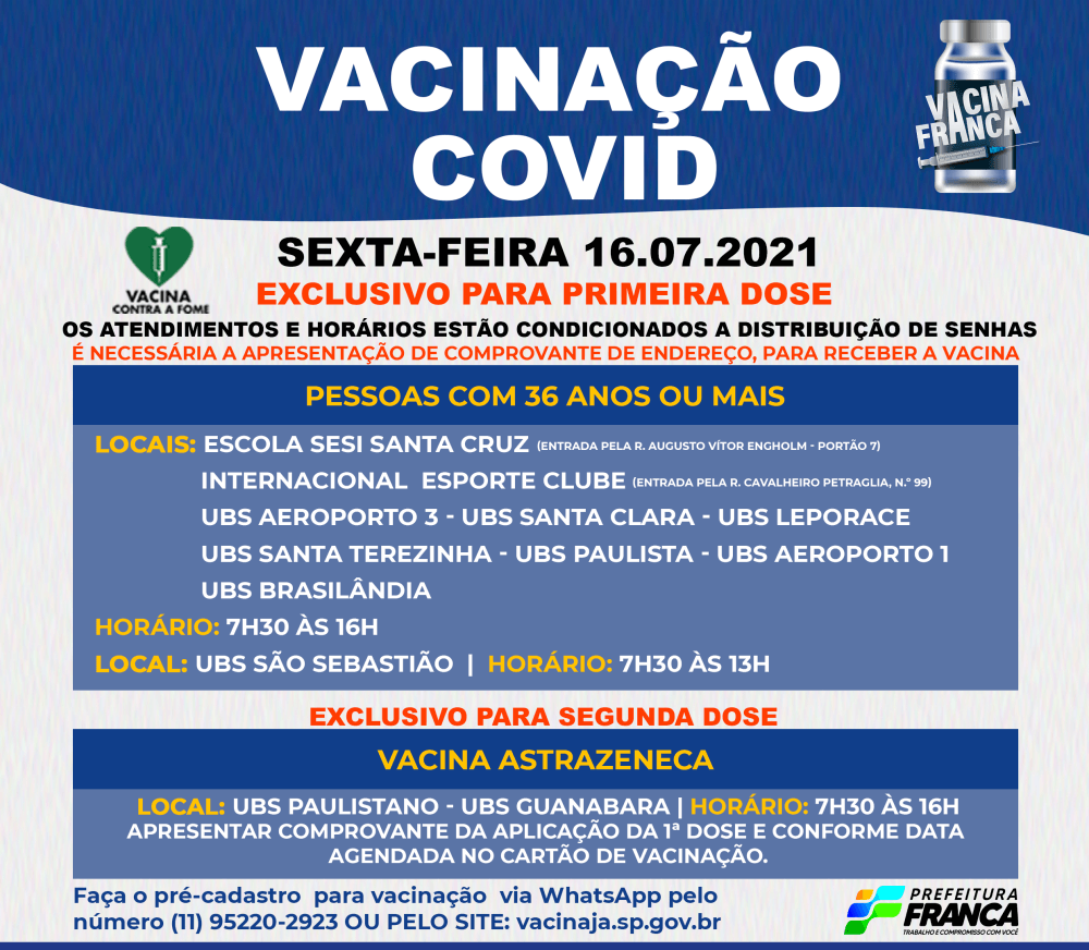 Saúde inicia vacinação para pessoas com 36 anos ou mais contra Covid